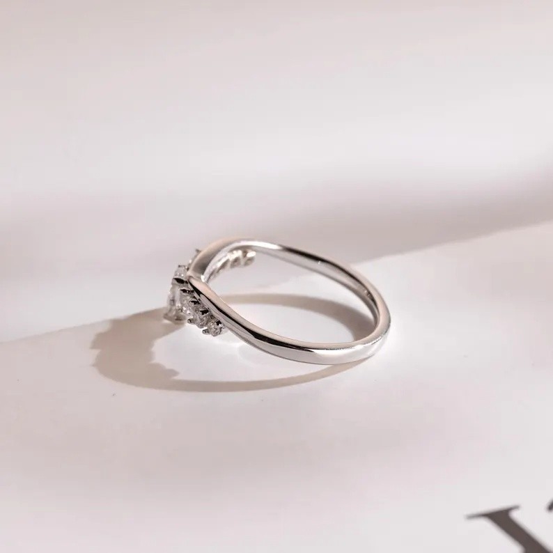 Pear Cut Moissanite With 18k White Gold Plated Silver Women’s Band Ring #84
