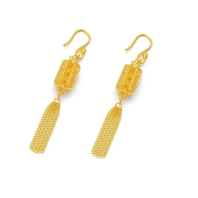 Chinese Style Filigree Lantern Tassel Stud Earrings Hanfu Women