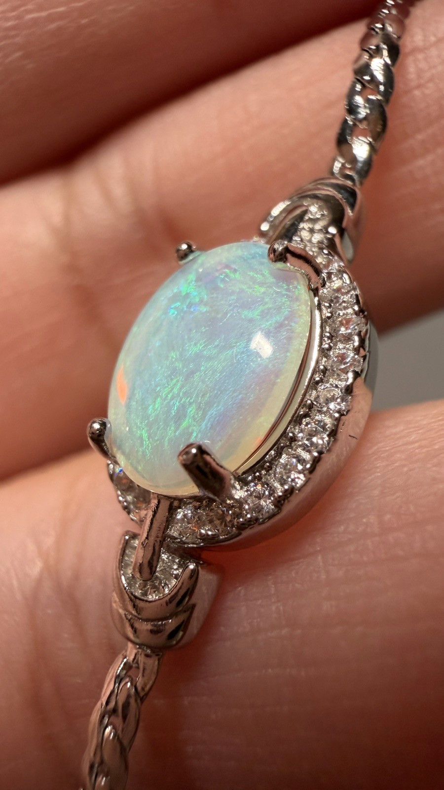 Solid Opal Bracelet Natural Silver Knot Style Soft Blue Green Fire Everyday#0194