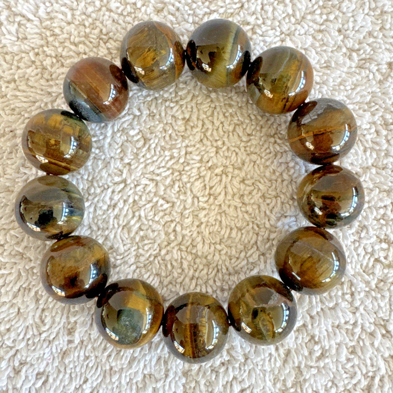 Multicolor Dragon Pattern Agate Bracelet Round Bead Fashion 12mm Elasticity 7.5″