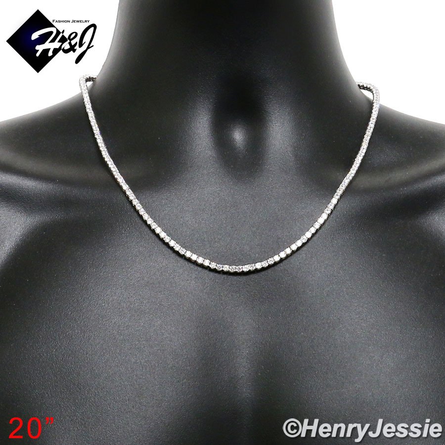 16″-24″MEN 925 STERLING SILVER 3MM MOISSANITE 1 ROW TENNIS CHAIN NECKLACE*MN24