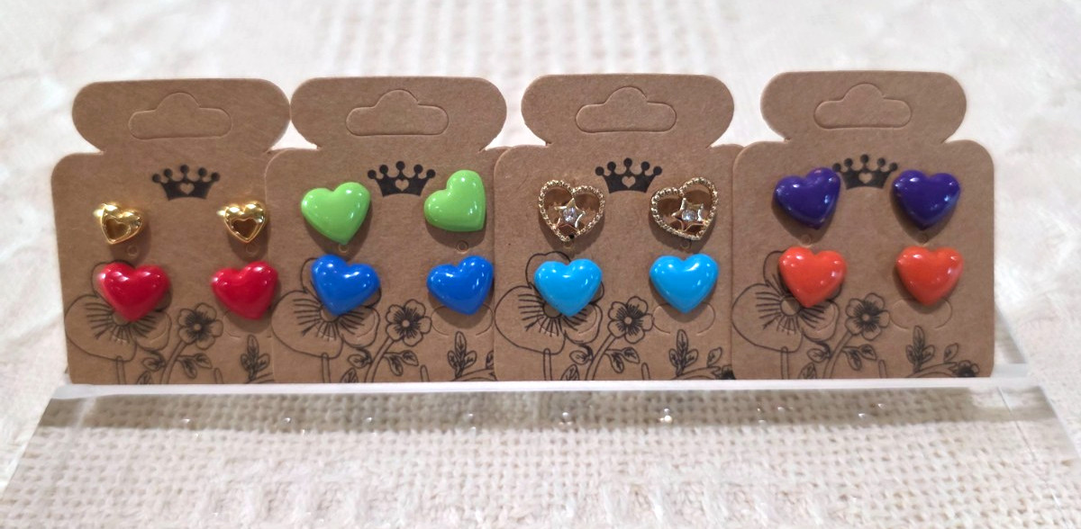 NOS Colorful Metal Heart Hearts Eight 8 Pair Stud Lot Pierced Earrings