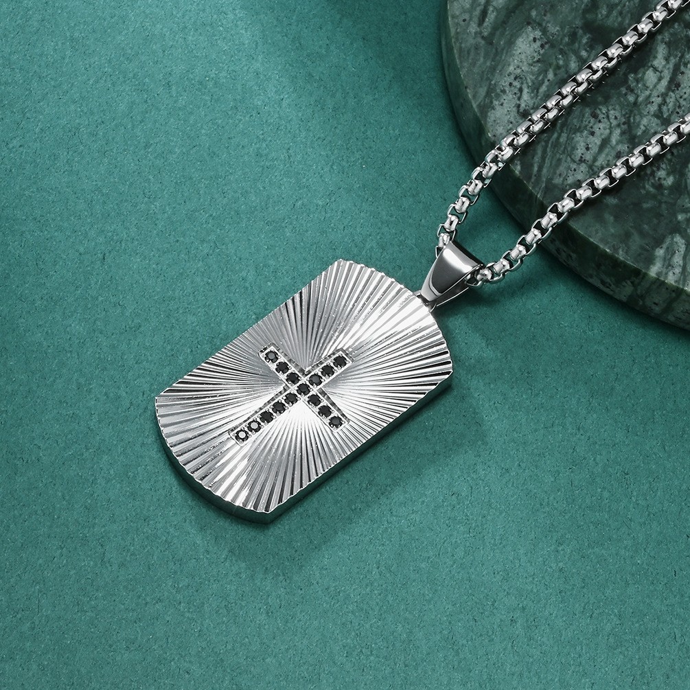 Military Style Stone Cross Pendant Jewelry Titanium Steel Pendant Necklace Chain