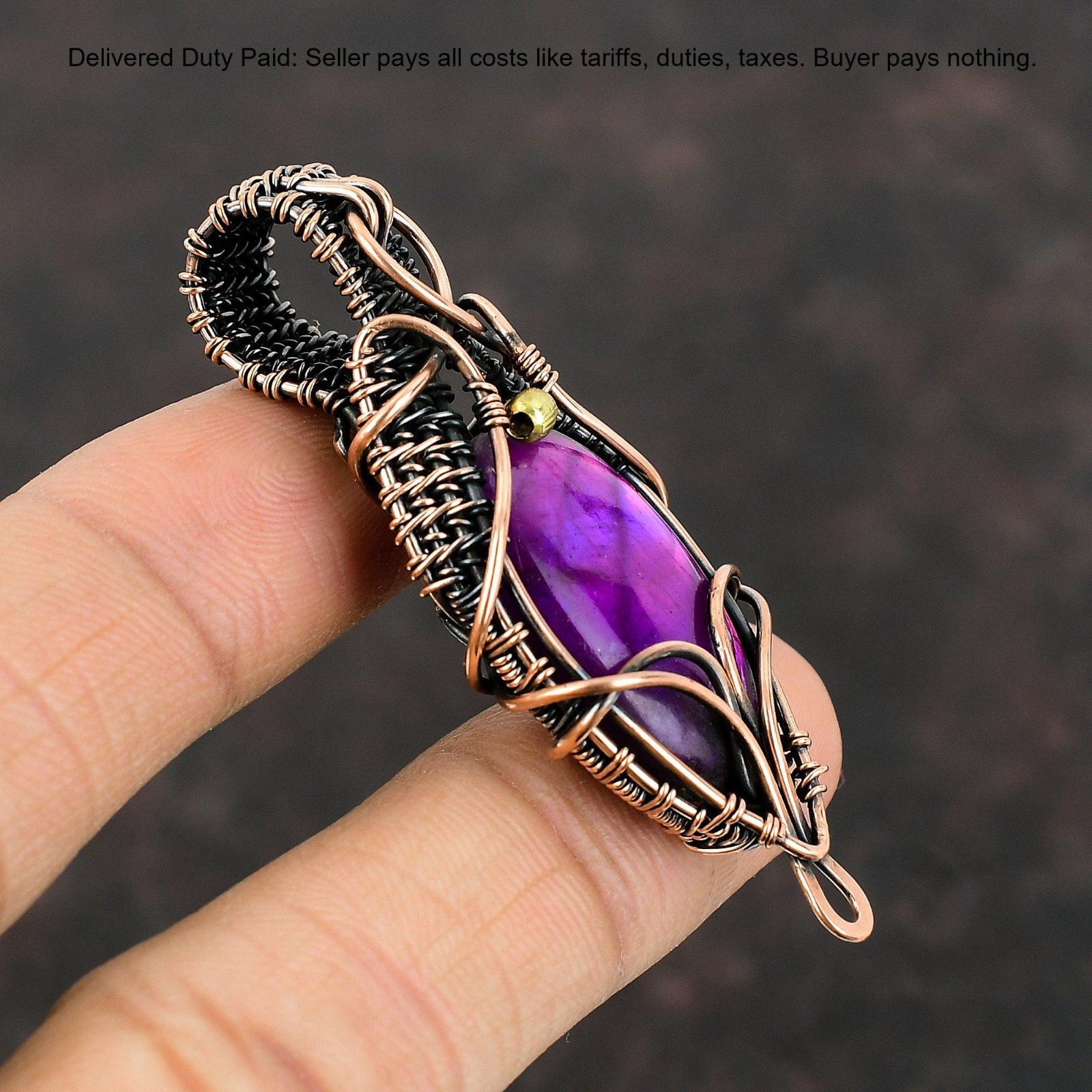 Copper Pink Fire Labradorite Gemstone Engagement Birthday Wire Wrapped Pendant
