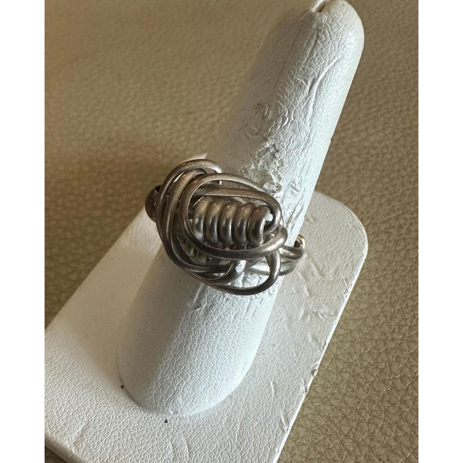 Fine Silver Wire Wrapped Ring with a 14k Gold Fill Wrapped Band Ring Size 8