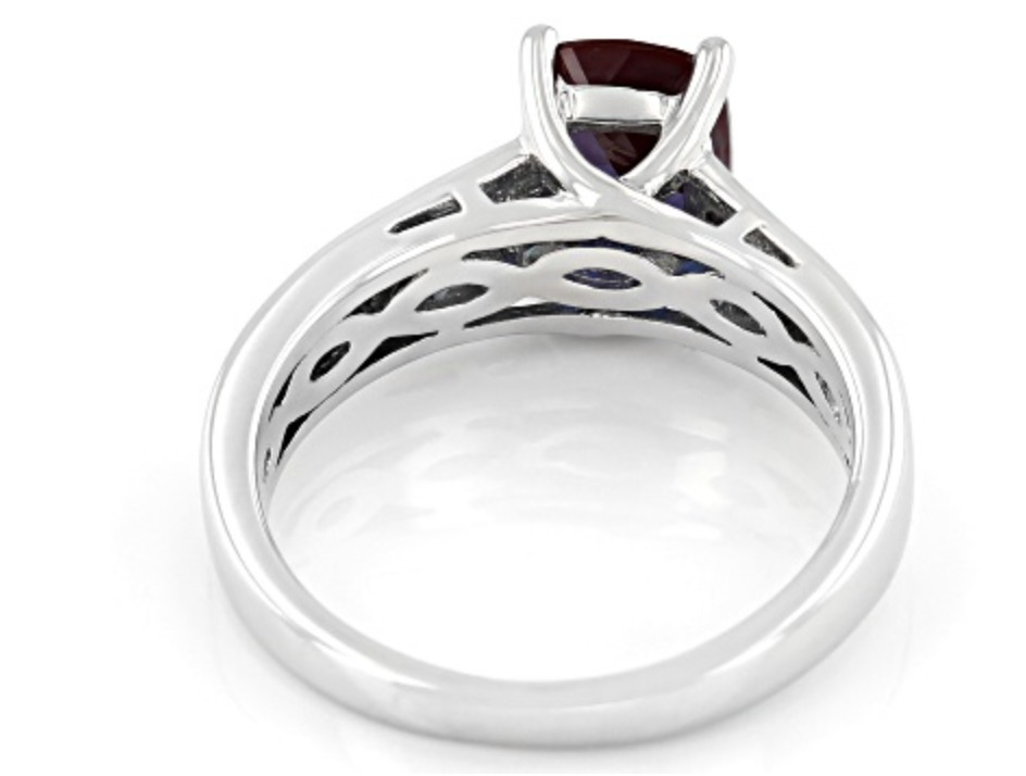 BLUE CUSHION ALEXANDRITE RHODIUM STERLING SILVER RING SIZE 6 7 8 9 10