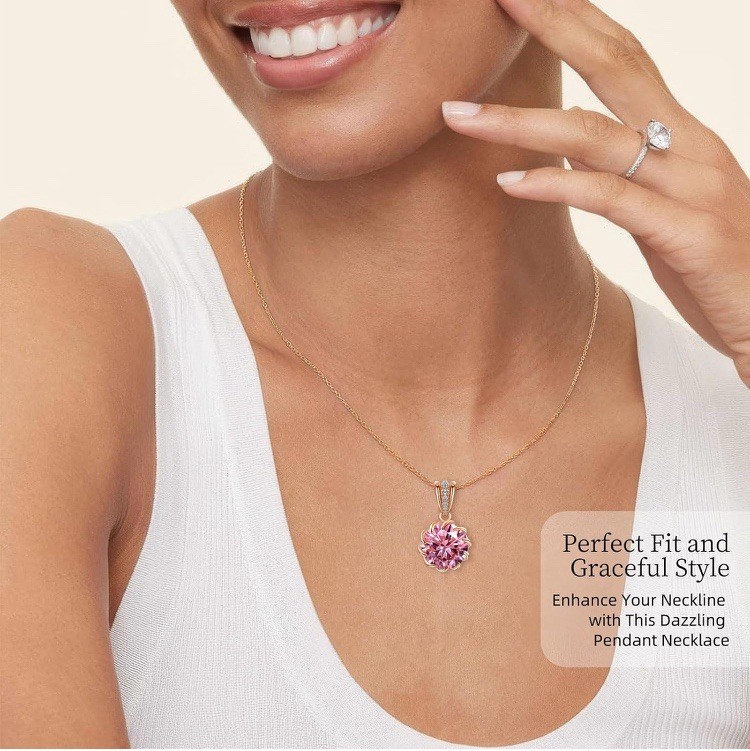 CeaKIev 6.0Carat (12.0mm) Round Cubic Zirconia Pendant Necklace 41 Accent CZs