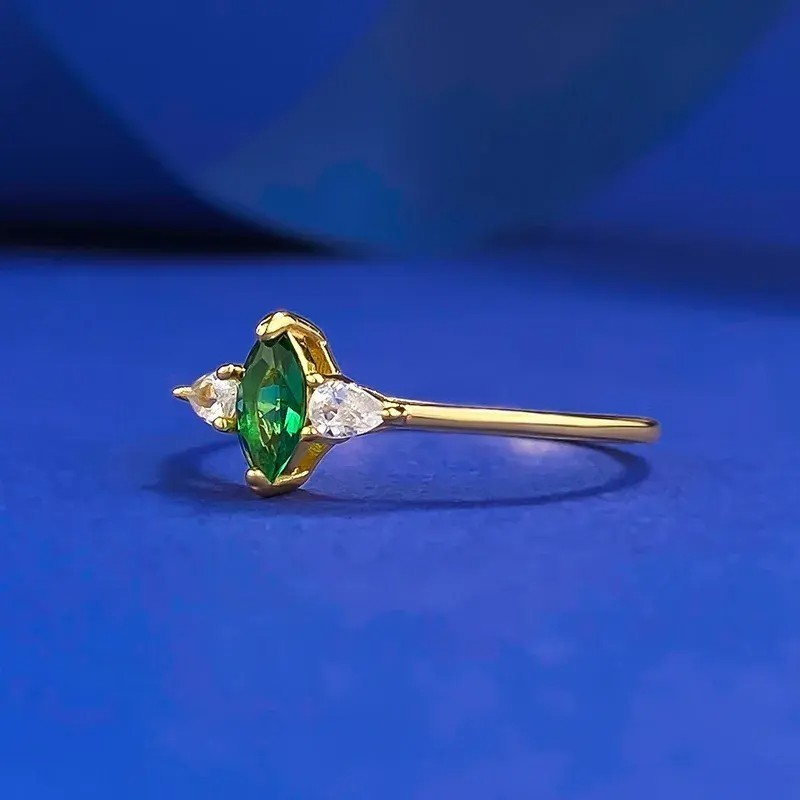 2.50Ct Marquise Cut Simulated Emerald Three Stone Ring In 14K Yellow Gold Plated