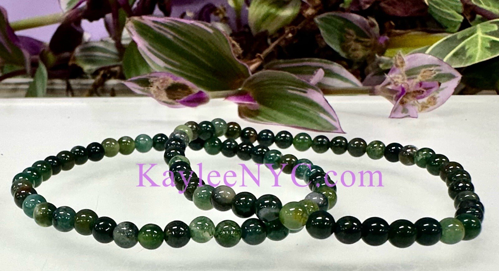 Wholesale Lot 6 Pcs Natural Moss Agate 4mm 7.5” Crystal Stretch Bracelet