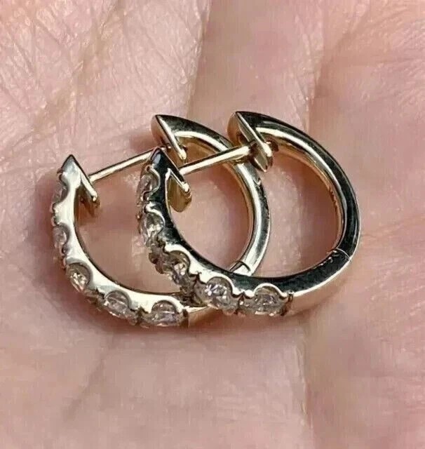Hoop Clip On Earring In 14K Yellow Gold Plated 2Ct Round Cut Simulated Diamond