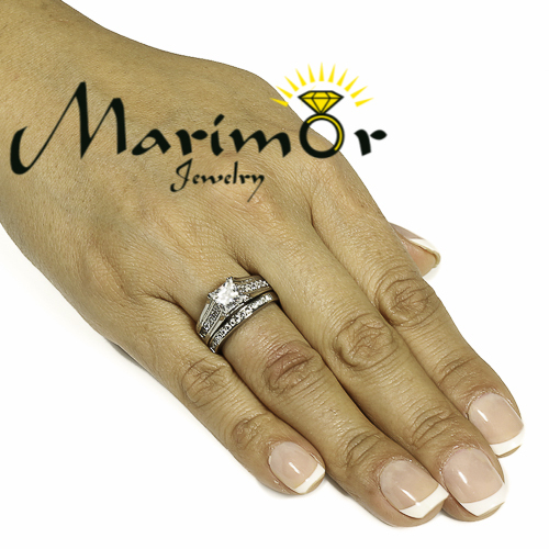 Princess Cut Zirconia Stainless Steel 316 Wedding Ring Band Set Women’s Sz 5-11