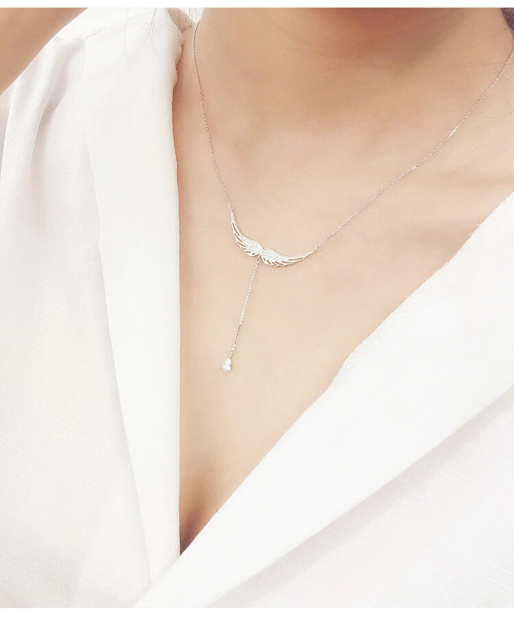 Necklace Silver zircon jewelry angel wings