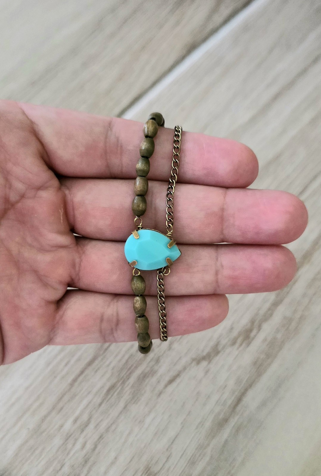 Antique Gold Tone Chain Beaded Bracelet Turquoise Teardrop Free People Inspired