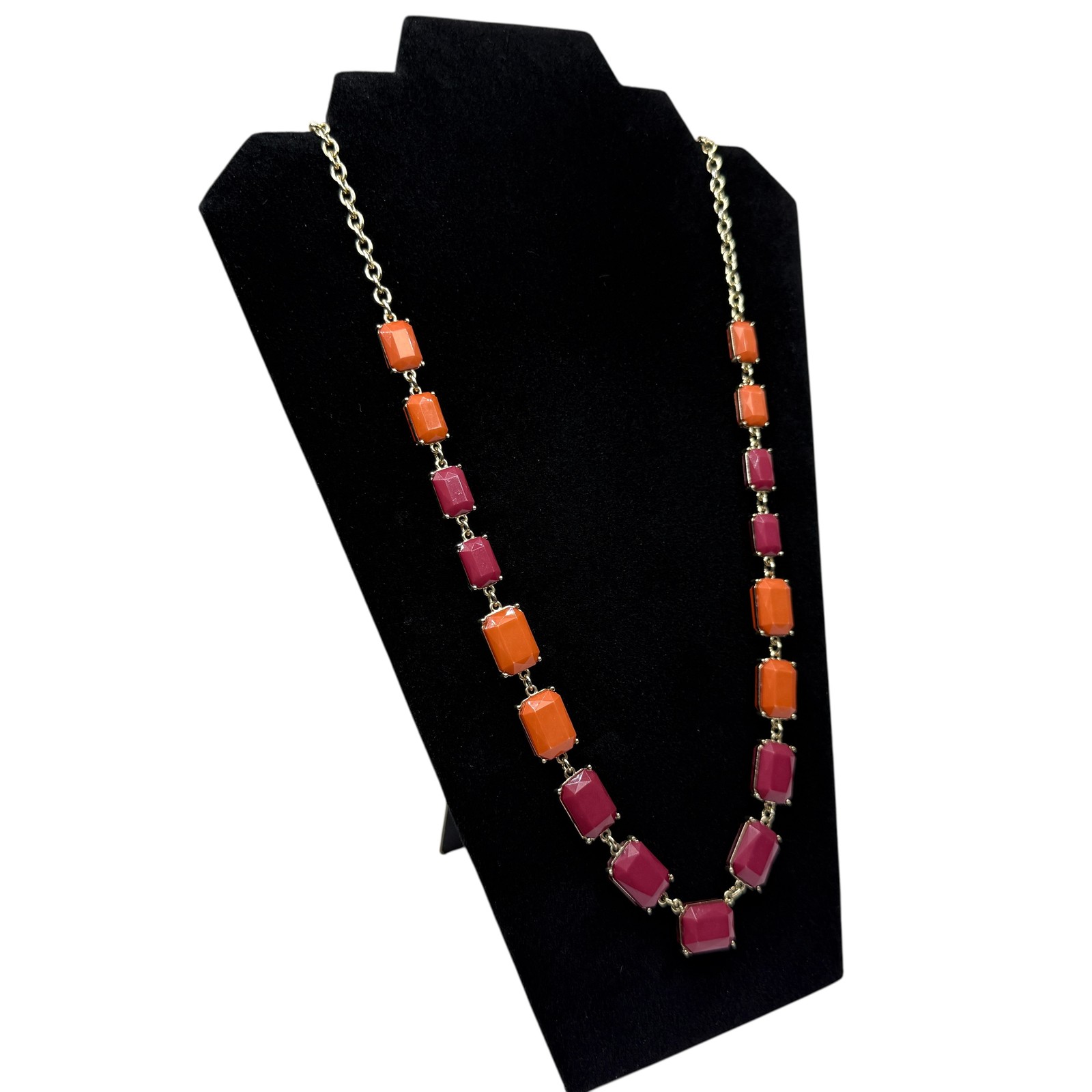 Chunky Gold Tone Chain Necklace Orange Burgundy Rectangle Links Fashion Jewelry