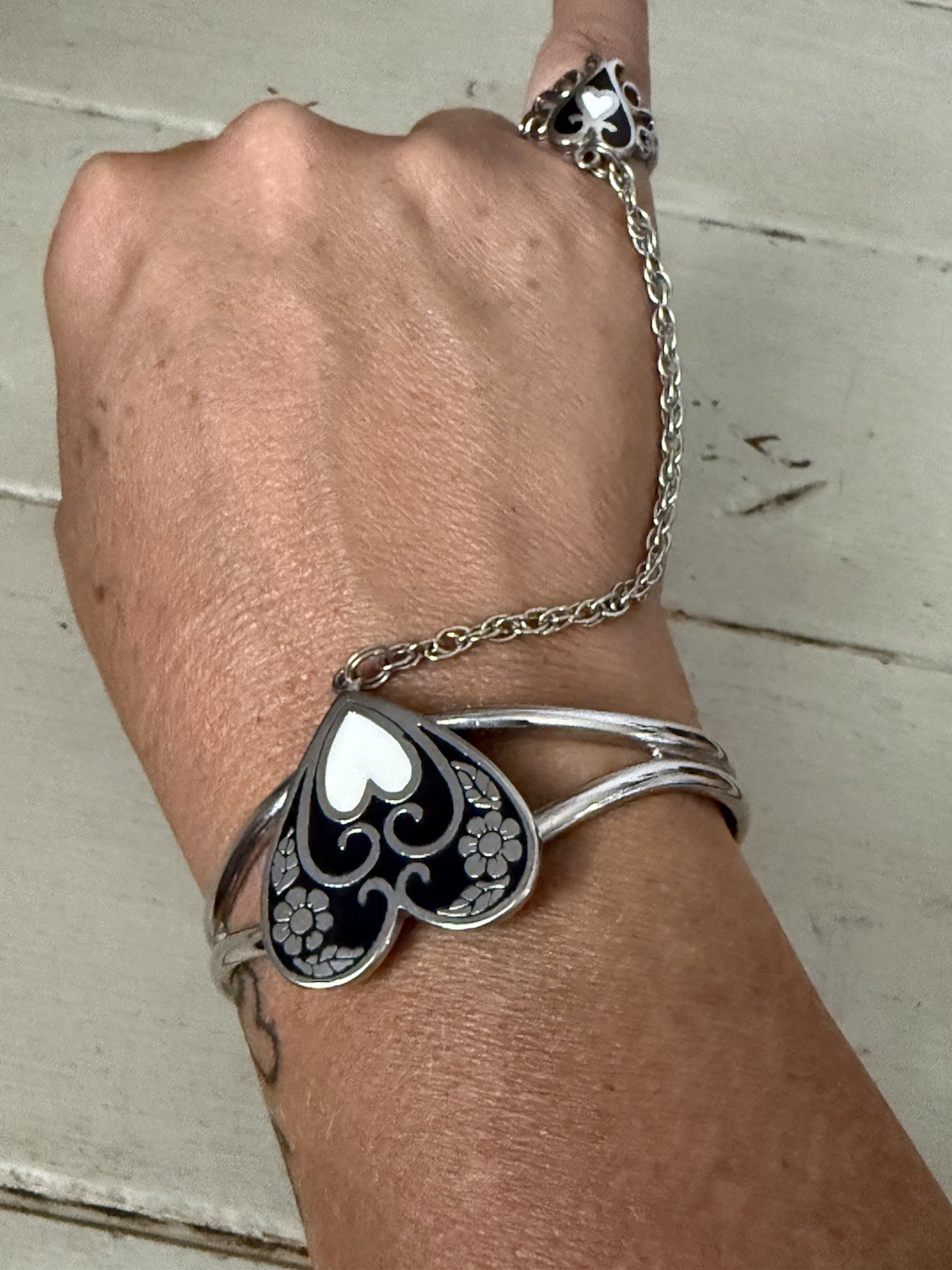 Heart Pendant Beaded Necklace & Heart Slave Bracelet Ring Set Boho Statement