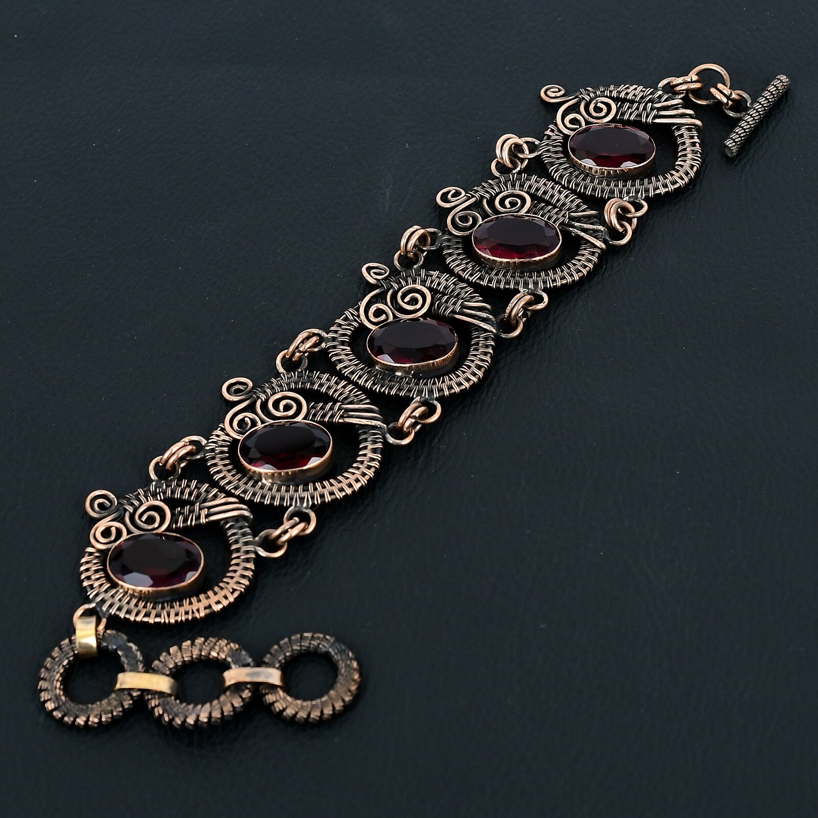 Beautiful Red Garnet Handmade Gemstone Copper Wire Wrapped Jewelry Bracelet