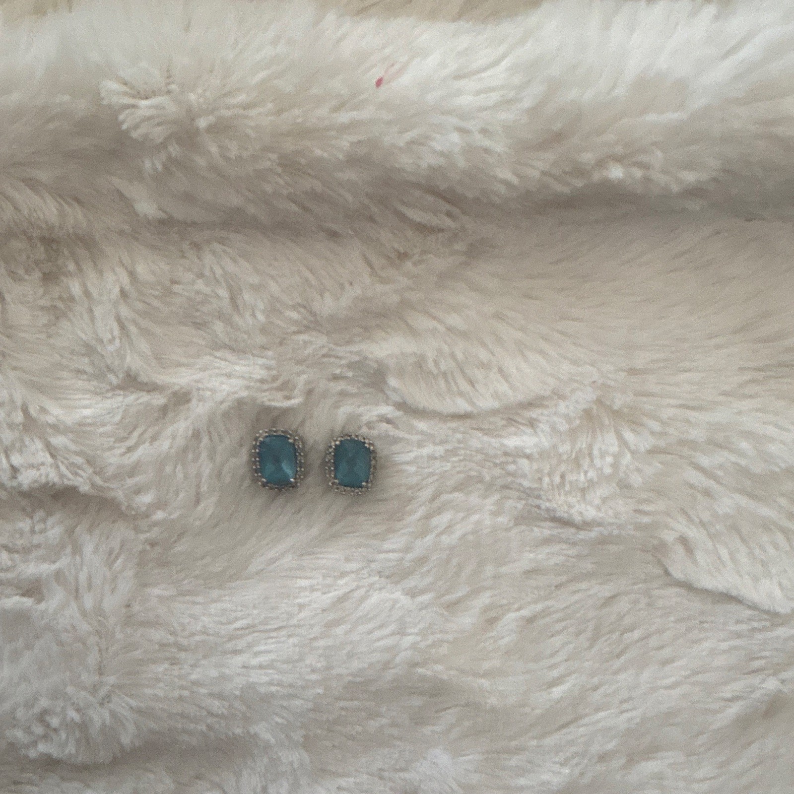Blue aquamarine diamond silver Cushion Cut Halo Stud Earring