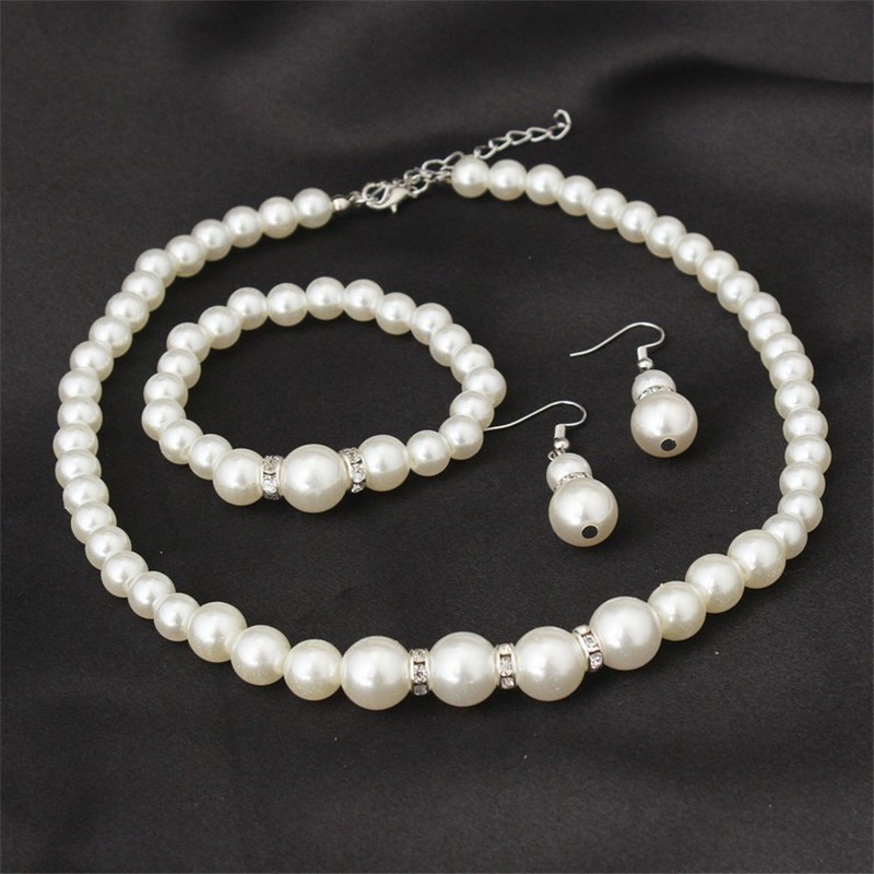 Women’s Wedding Bridal Gold Silver Plated Sz Ct Round Simulated Pearl Set