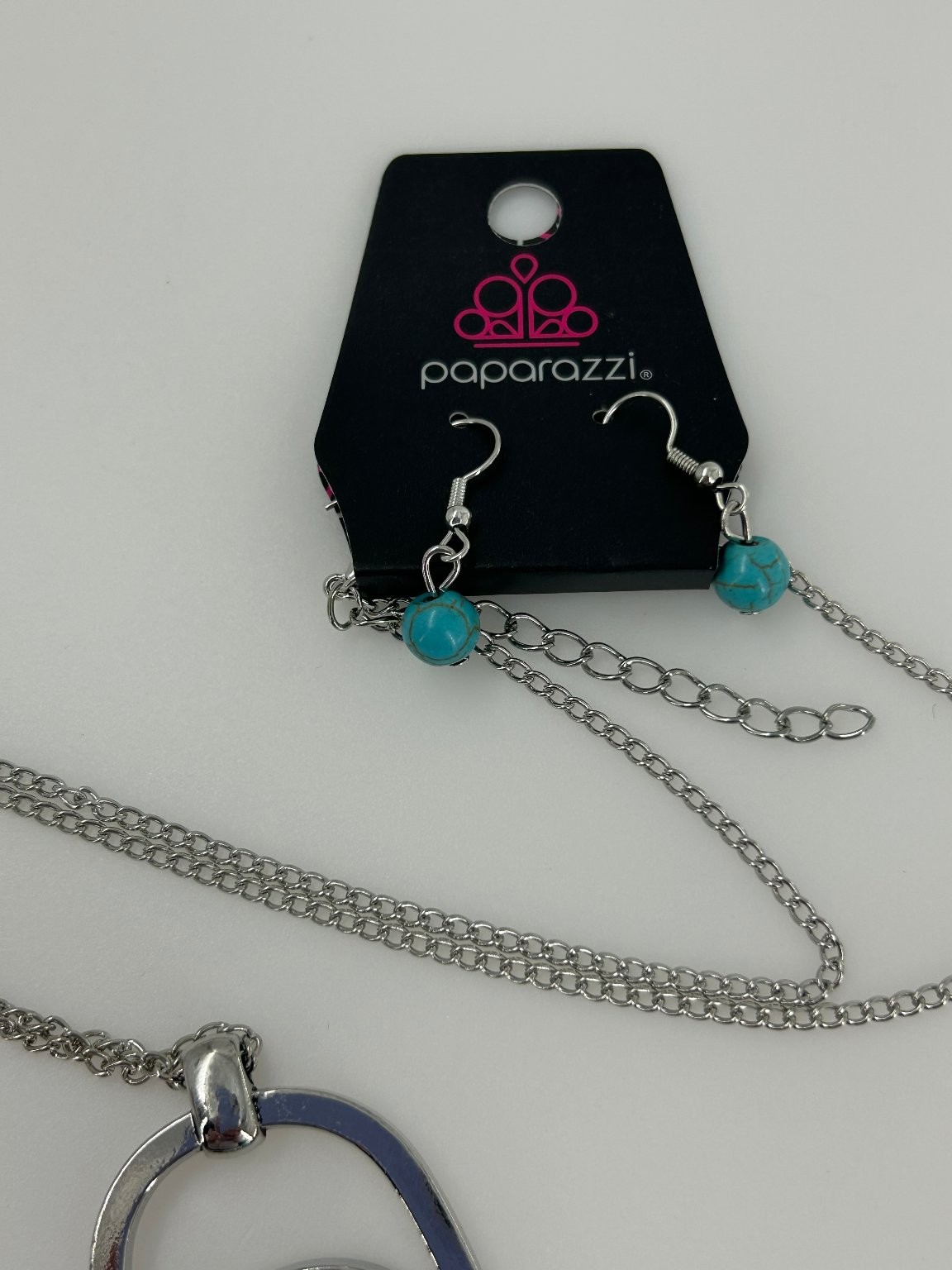 Paparazzi Pendant Necklace 28- 30in Faux Turquoise Brown Tassel Silver Tone