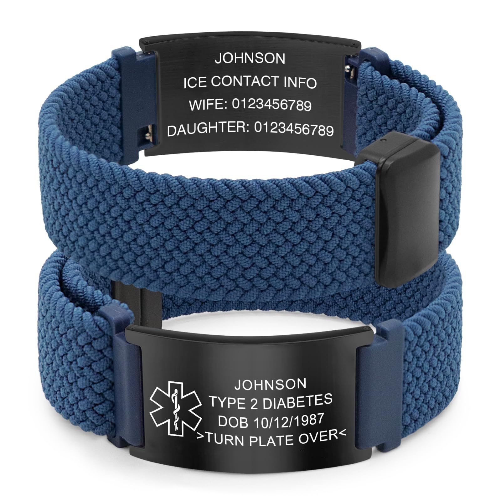 Free Engraving Personalized Medical Alert ID Bracelet Nylon Wristband Men Women