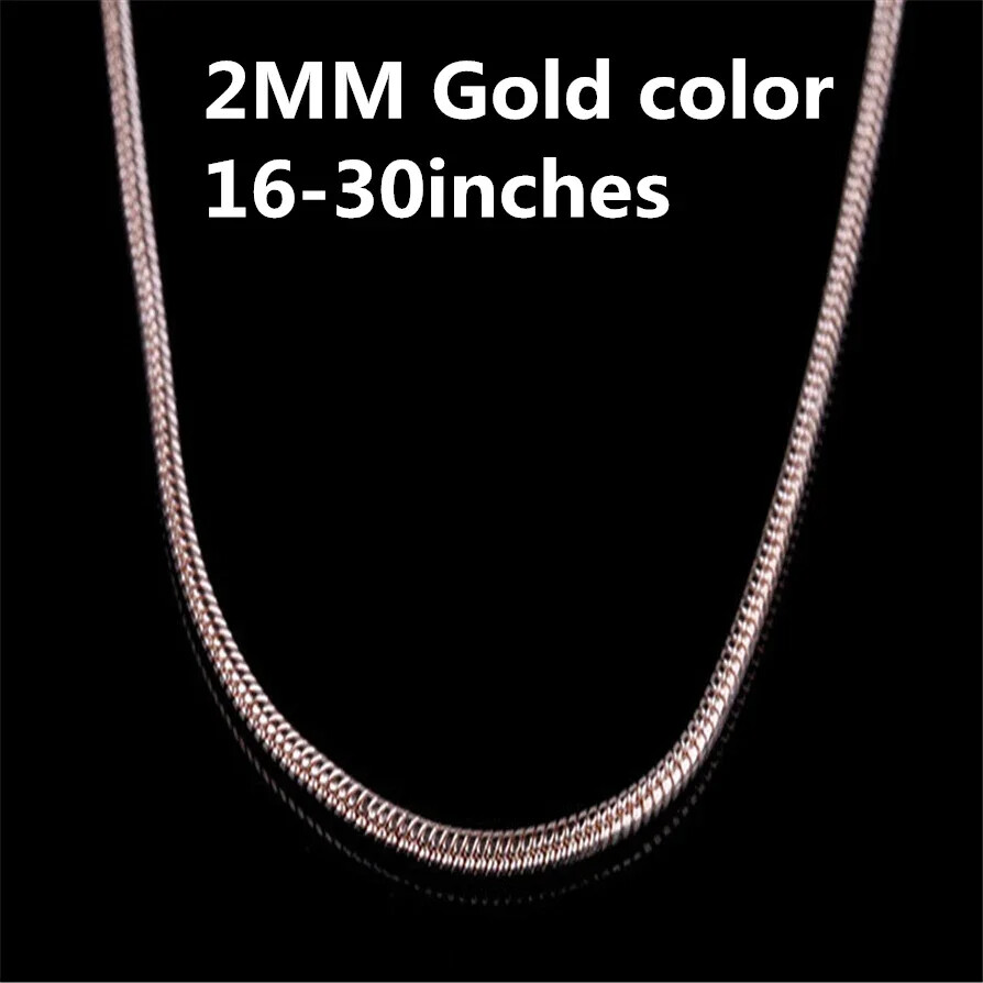 New 16-30inches Beautiful Elegant Gold colour round 2MM snake chain Necklace