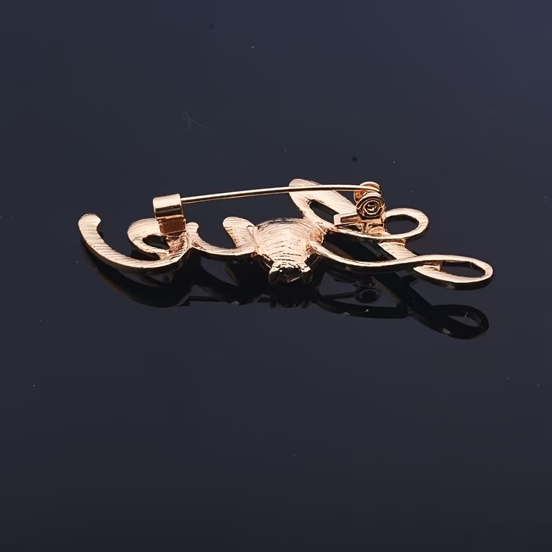 Broche elegante en forma LOVE con corazon de brillante marron para mujer
