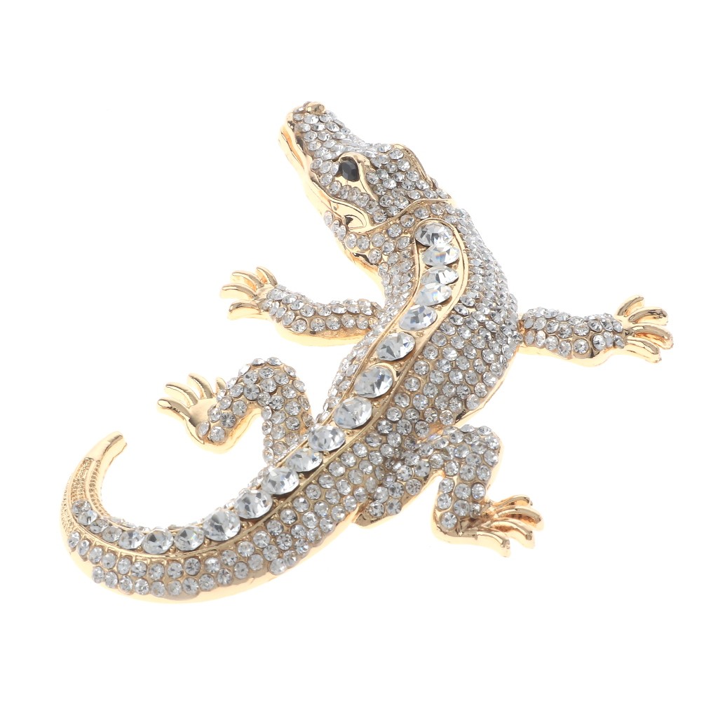 Gold Tone Alloy Metal Large Alligator Rhinestone Brooch P1626-GCL