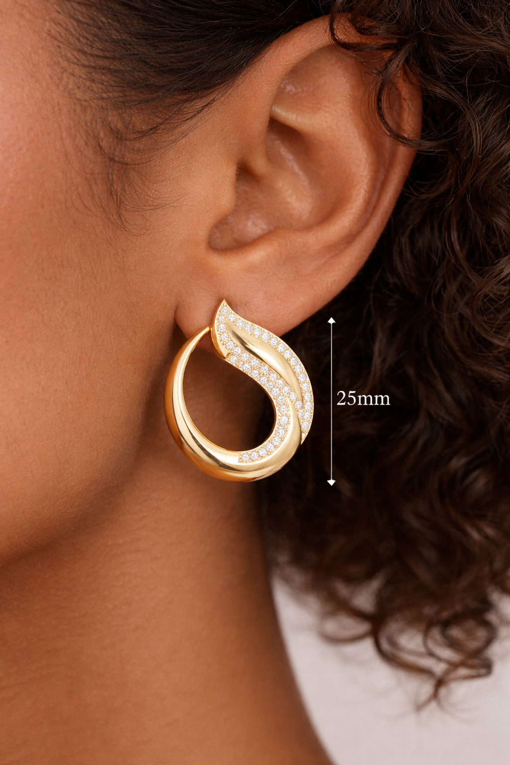 25mm Gold Plated Sterling Silver Hoop Earrings, Cubic Zirconia Bridal Jewelry