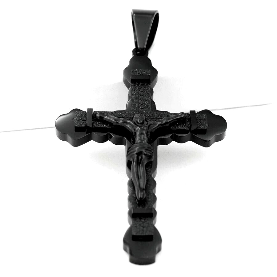 DG Men’s Stainless Steel,JESUS CROSS 93mm Black Large Pendant Ion Plated Box