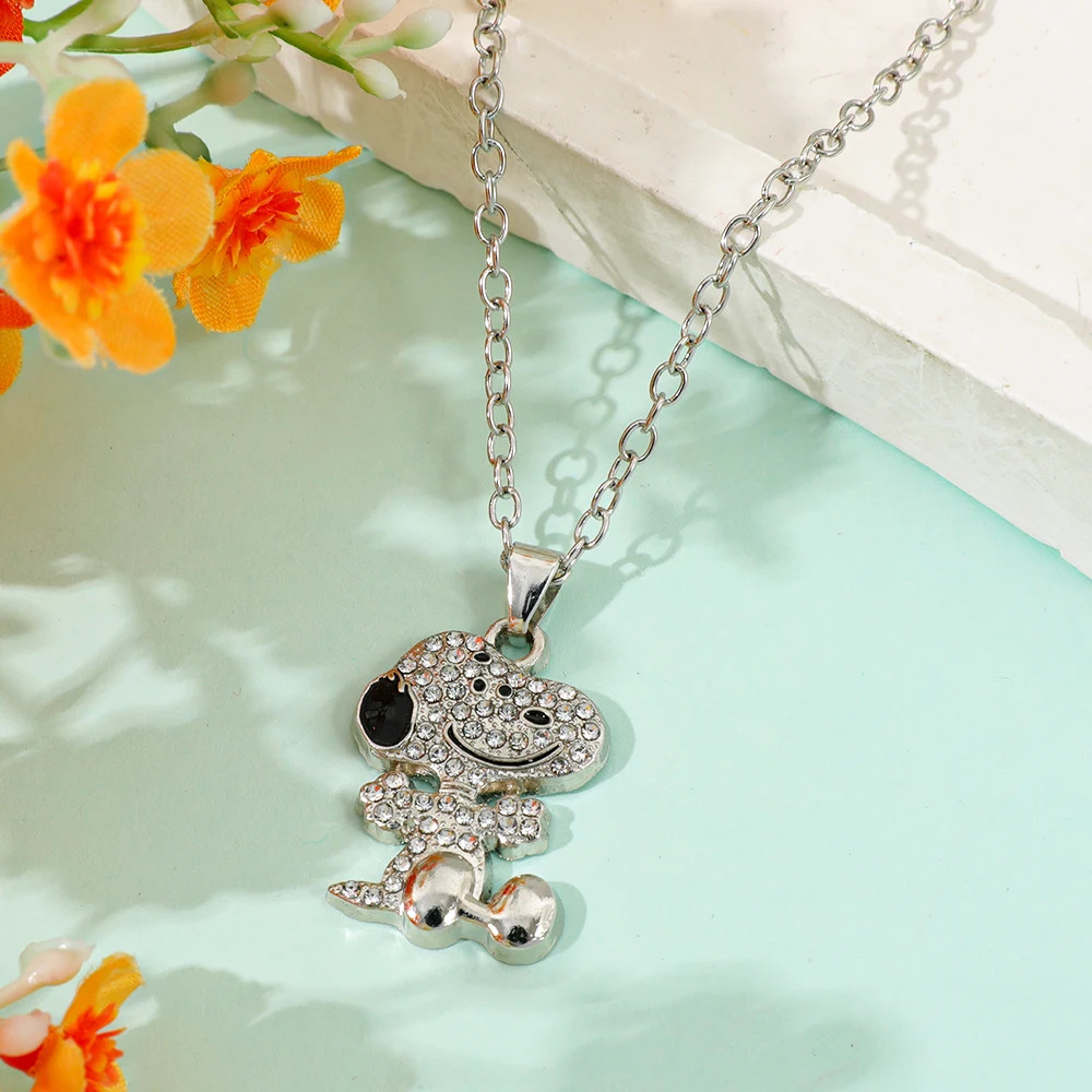 Snoopy Zircon Necklace Cartoon Dog Pendant Couple Clavicle Chain Gift