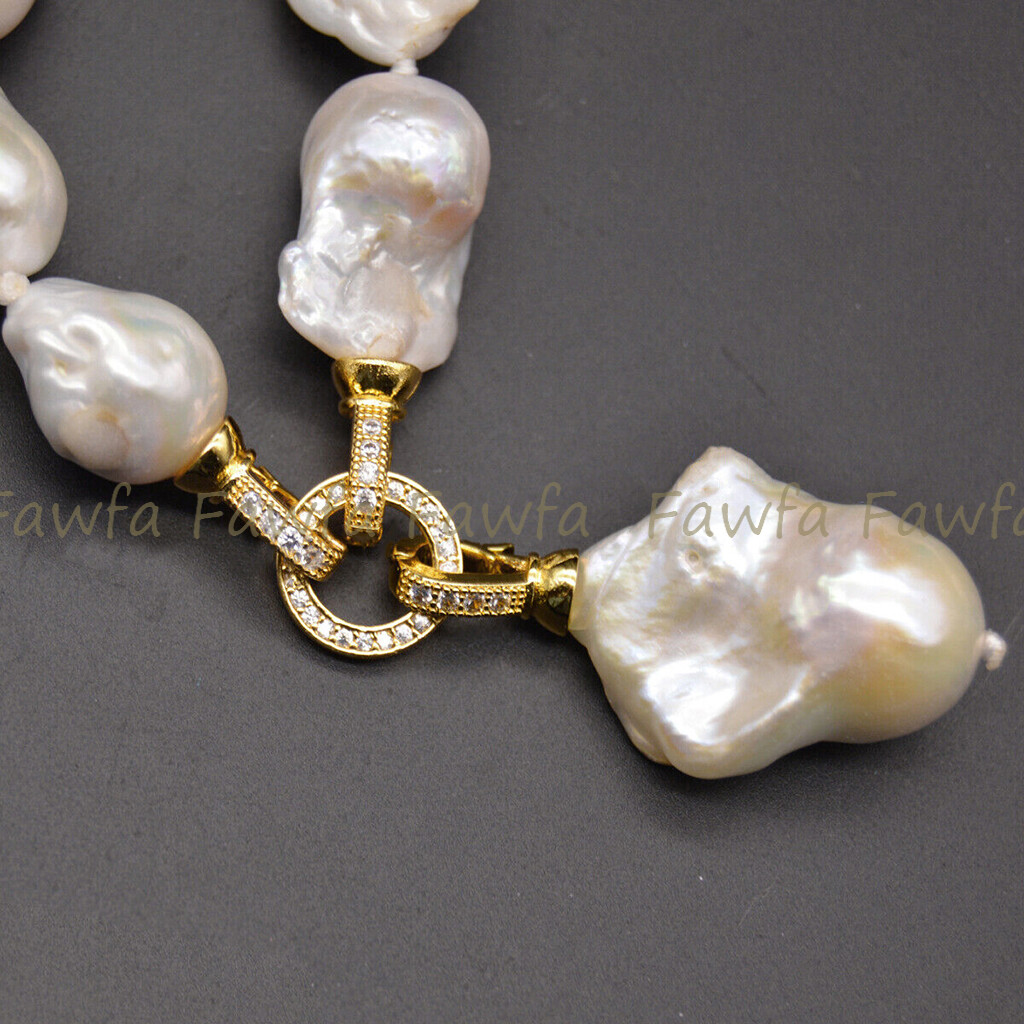 Genuine Natural Large 15-25mm White Keshi Reborn Baroque Pearl Pendant Necklace