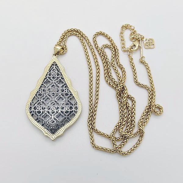 New Kendra Scott Aiden Gold & Silver Filigree Pendant Long Necklace