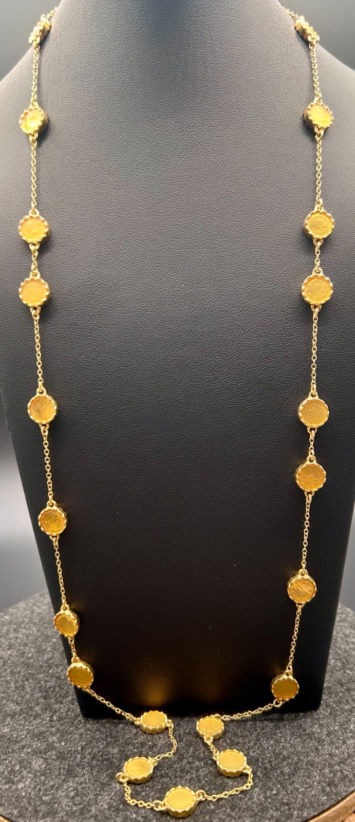 Kate Spade New York Gold Tone Round Scalloped Bezel Station Long Necklace 32 in