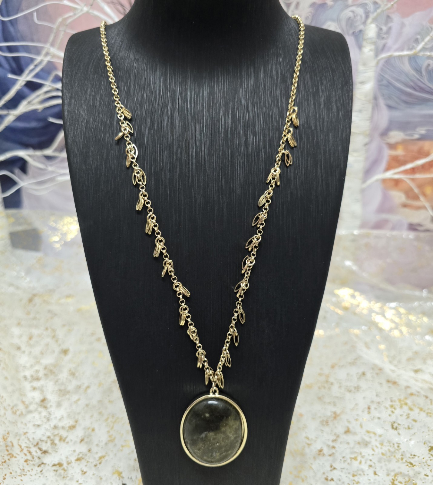 Labradorite White House Black Market Pendant Necklace Gold Tone