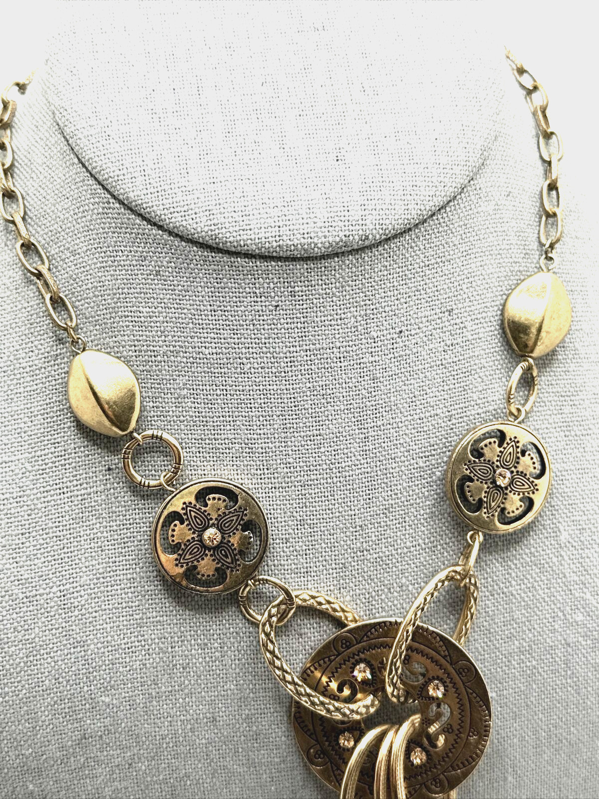 Y Drop Charm Necklace Made with Swarovski Crystals Gold Tone Moroccan Statement
