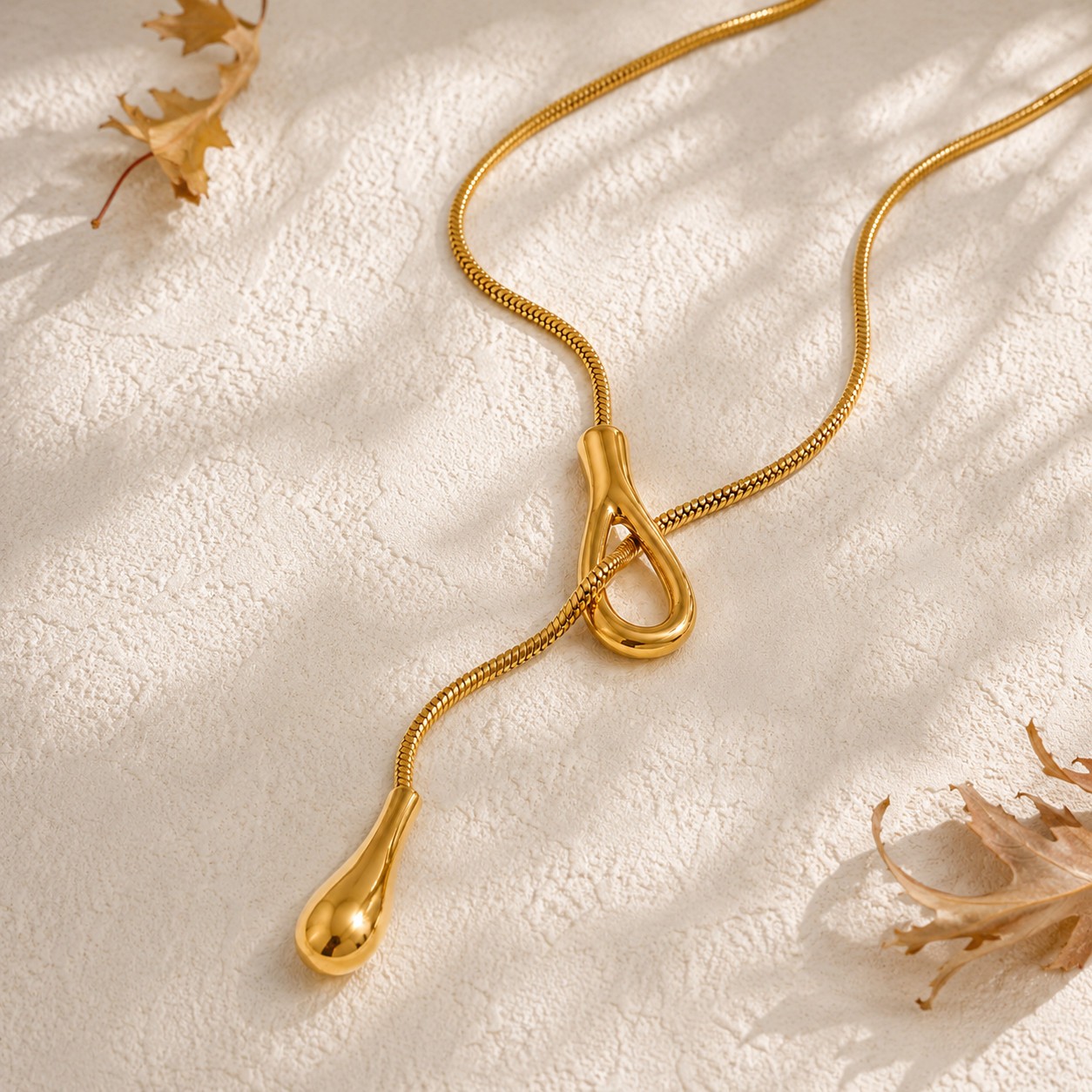 Gold Silver Y Drop Lariat Necklace 316L Stainless Steel Fashion Jewelry