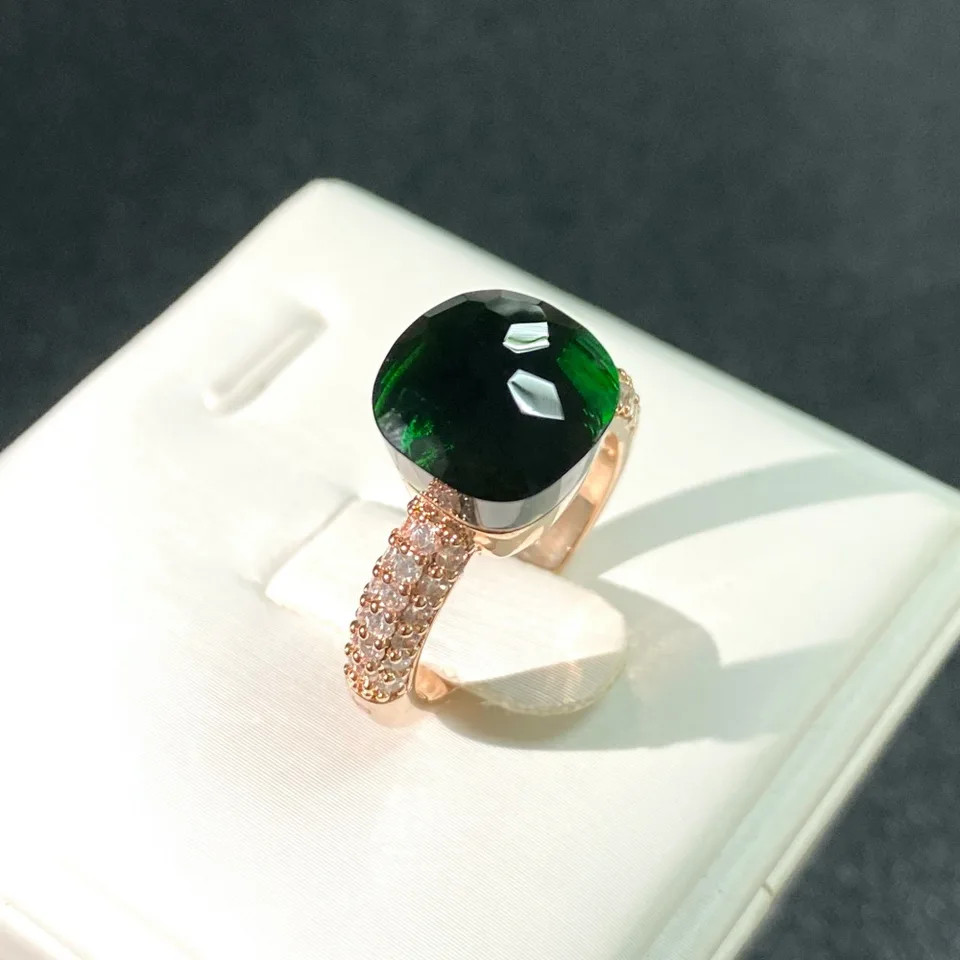 Cocktail Ring Square Zircon Crystal 10mm Gold Plated Colorful Stone Jewelry