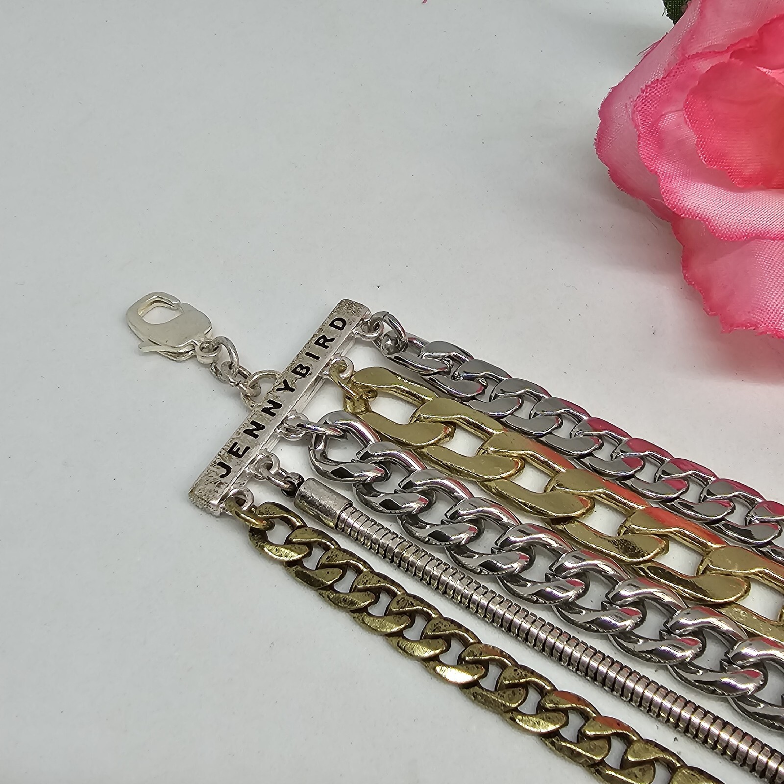 Jenny Bird Cuff Mixed Metal Cuff Bracelet Stacked Layered Chain Modern Jewelry