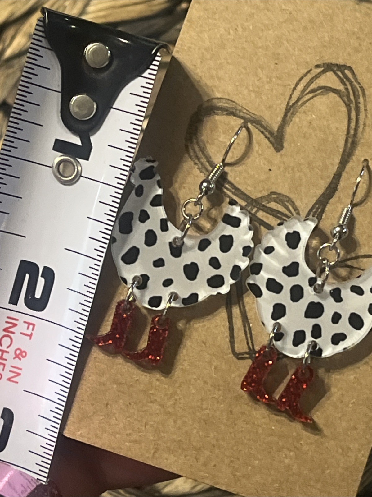 Black & White Chicken & Red Boots Earrings