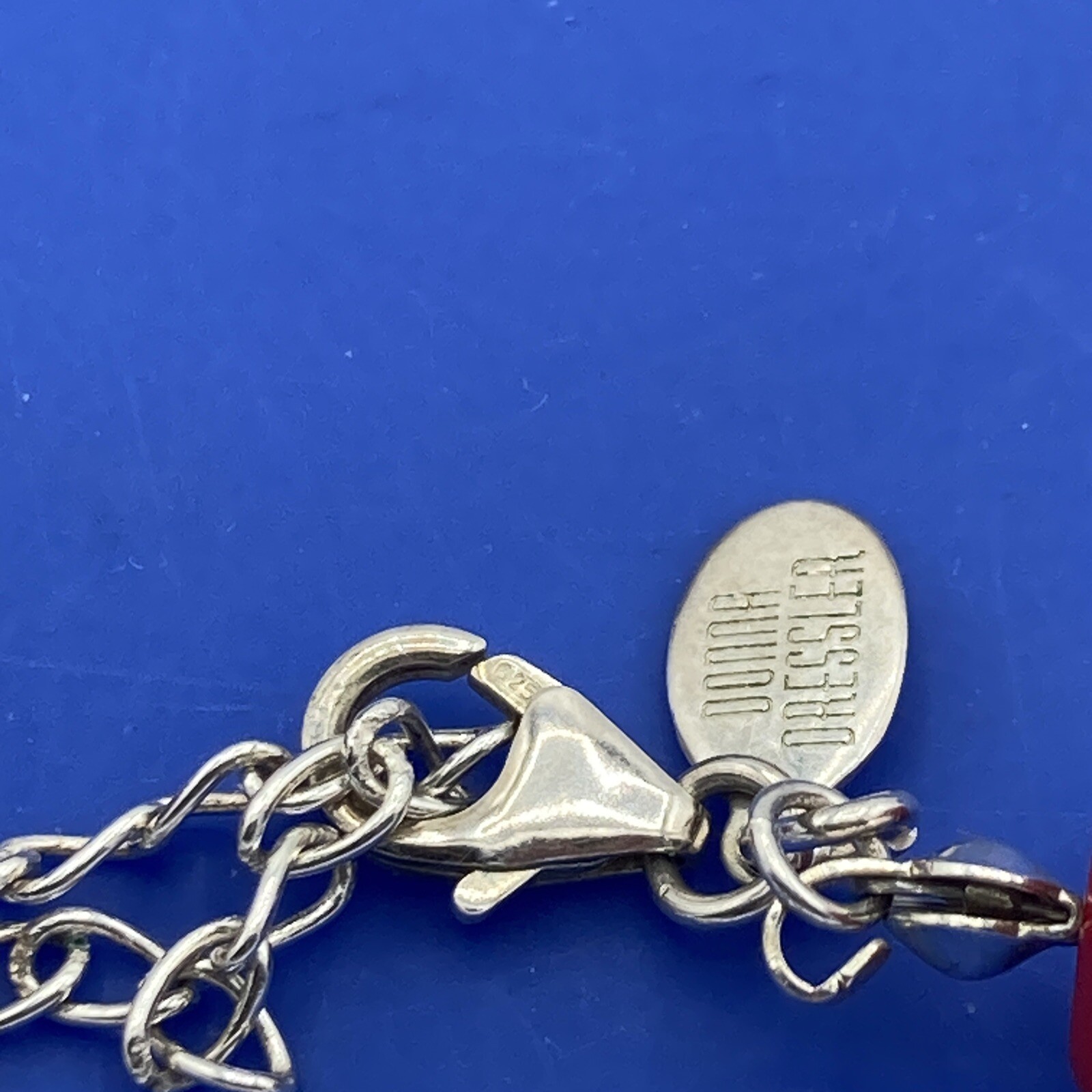 Donna Dressler Necklace Sterling Silver Cherry Red Bead Signed Mod Retro