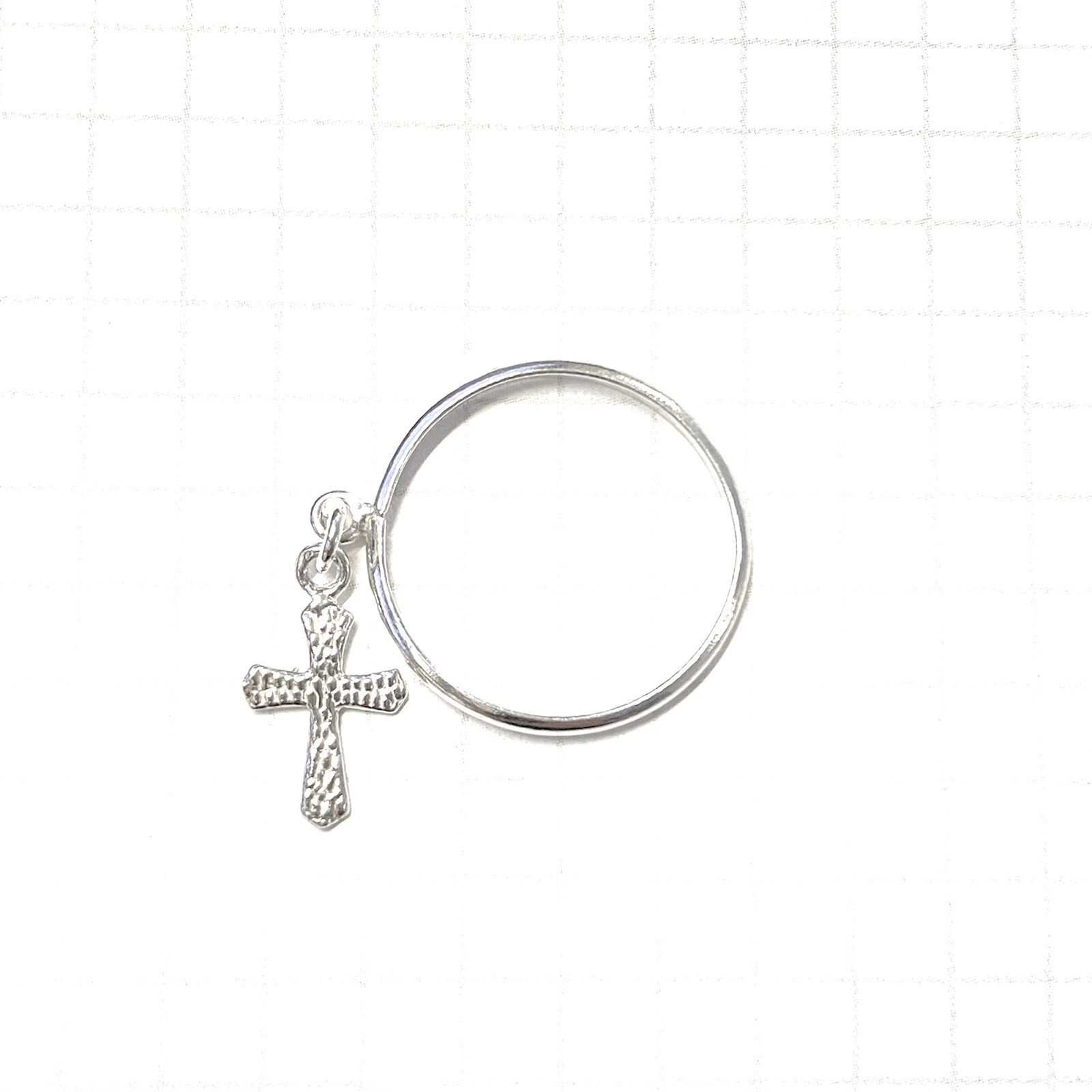 (SIZE 5,6,7,8,9) DANGLING CROSS CHARM RING Two-Sided Design 925 STERLING SILVER