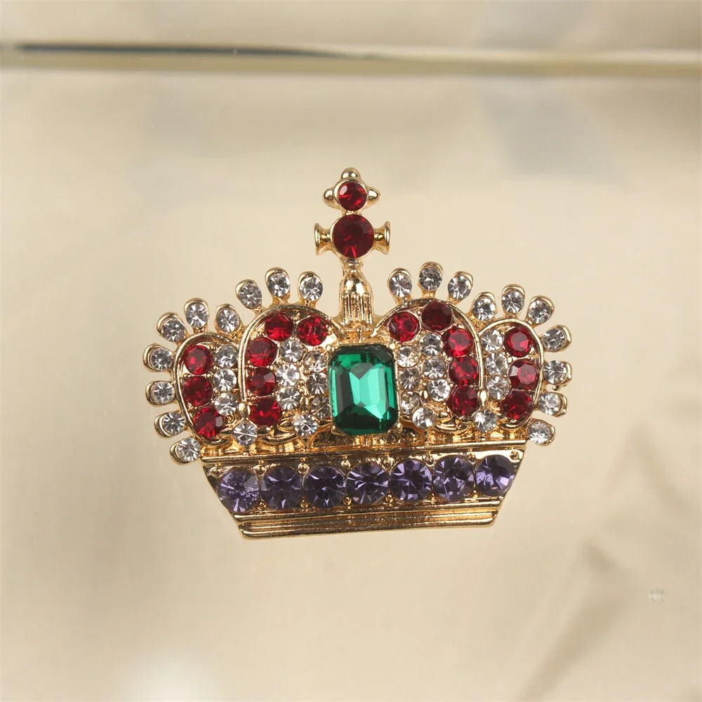 2PCS Women Vintage Rhinestone Crown Brooches Fashion Jewelry Pins