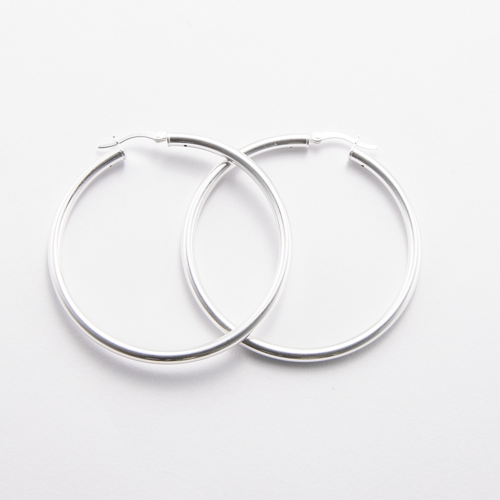 3mmX50mm 2″ Large Plain Polished Round Hoop Earrings Real 925 Sterling Silver