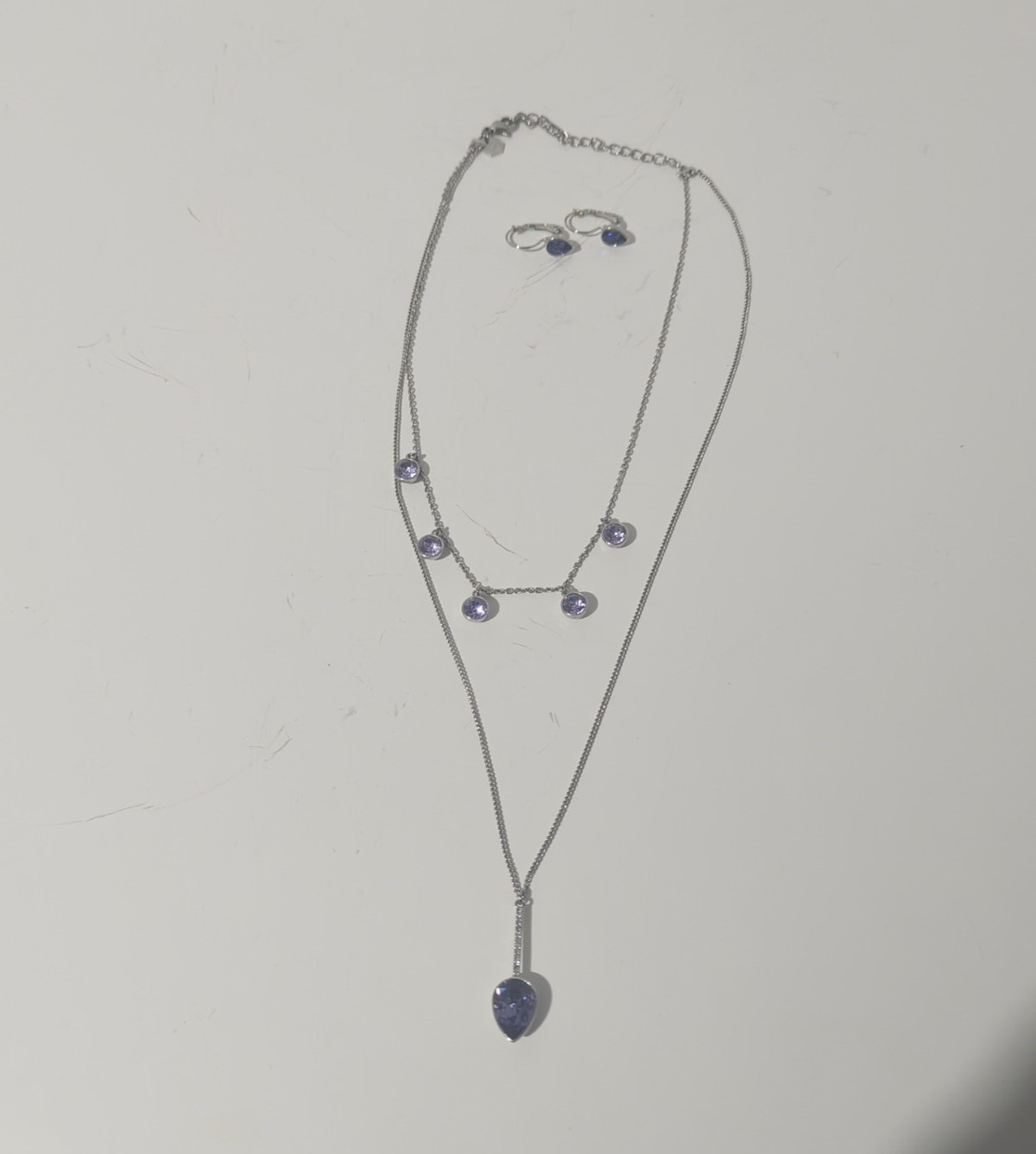 Touchstone Crystal Swarovski Lavender Tanzanite Double Layer Necklace Earrings