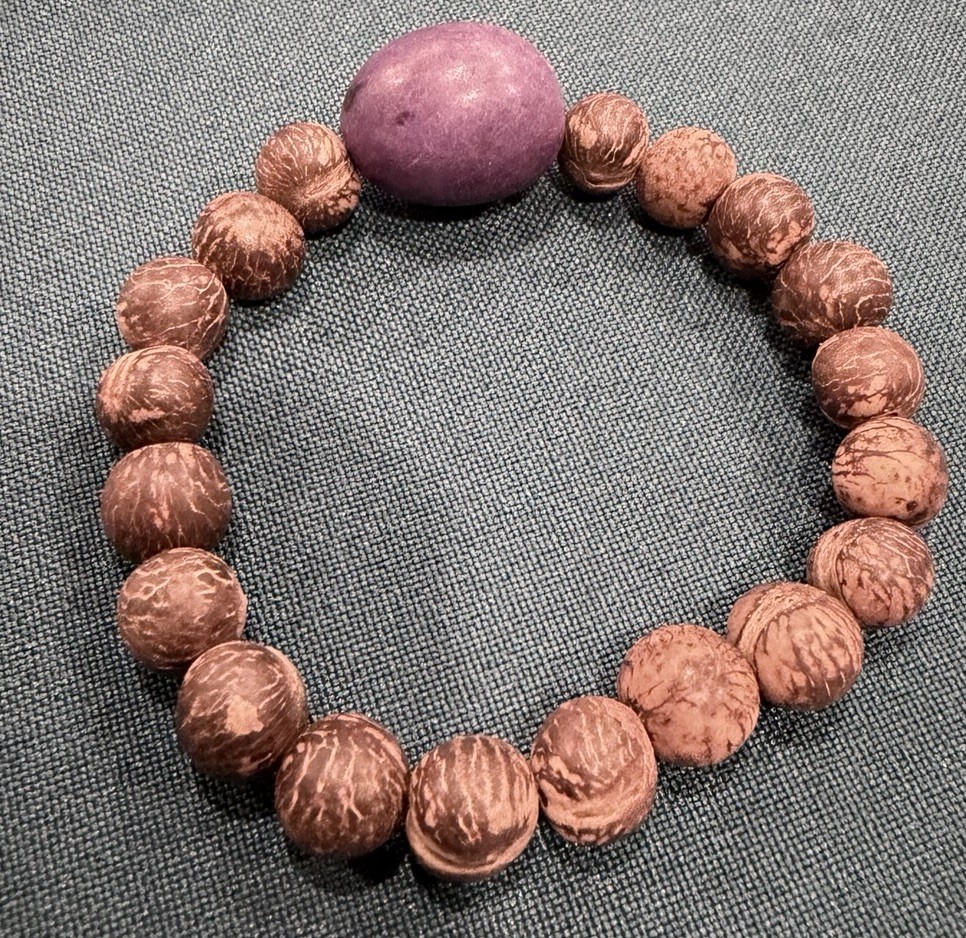 Handmade Wood Bracelet Lot 3 Pc Adjustable Stretch Purple Bead Boho Natural