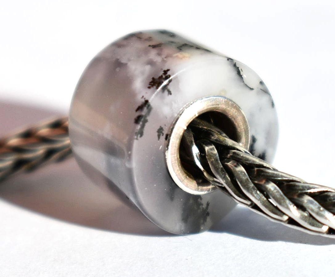 Dendritic Agate wheel charm bead 12.7mm, full silver core for European bracelet