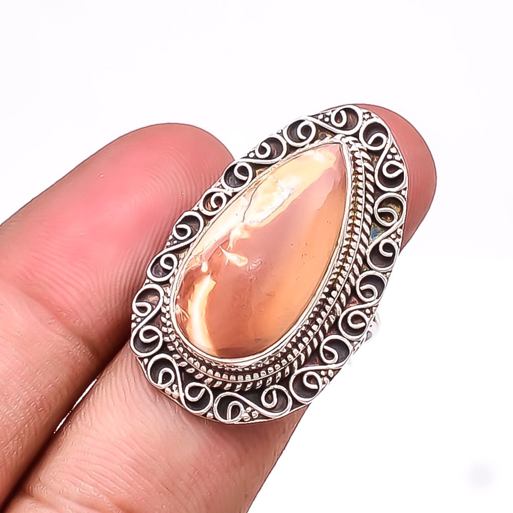 Mookaite – Australia Gemstone 925 Sterling Silver Bali Ring S.7.5 R25