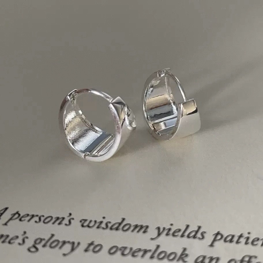 925 Silver Chunky Huggie Hoop Earrings Minimalist Wide Small Hoops for Women 443