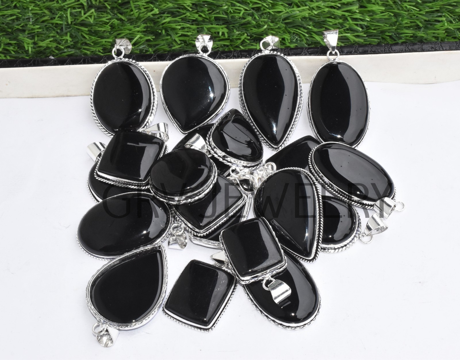 1-1000 Pcs Black Onyx Gemstone Handmade Pendant Lot Bulk: Silver Plated WH-4