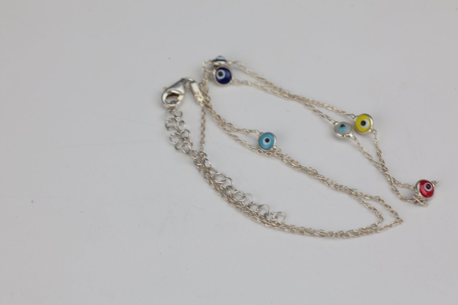 Sterling Silver Multicolor Enamel Evil Eye Station Necklace 925 14 Inch